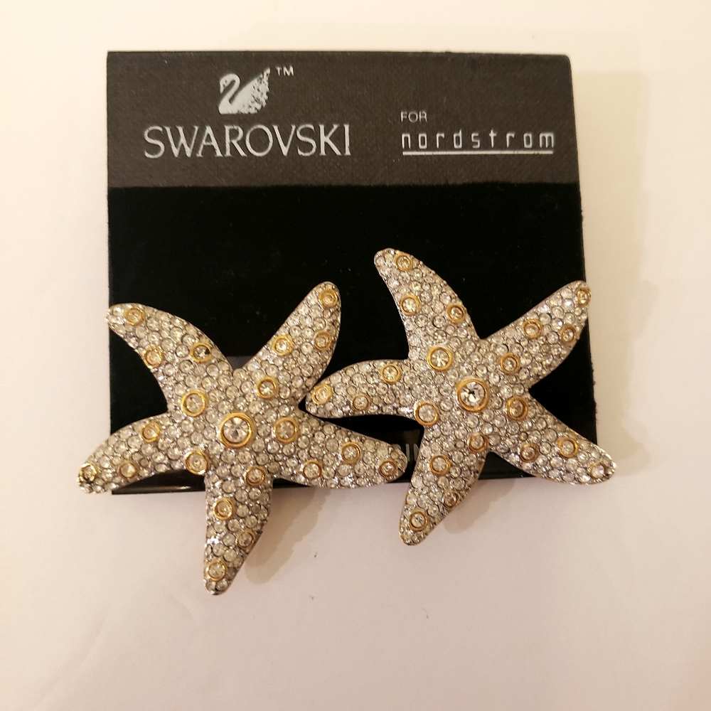 Swarovski Crystal Starfish Clip On Earings New!